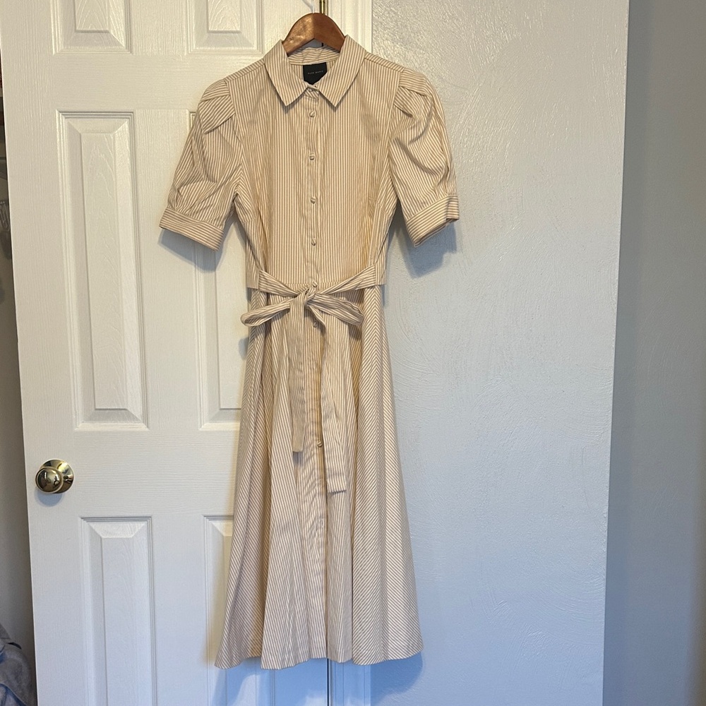 Alex Marie Beige Striped Midi Dress